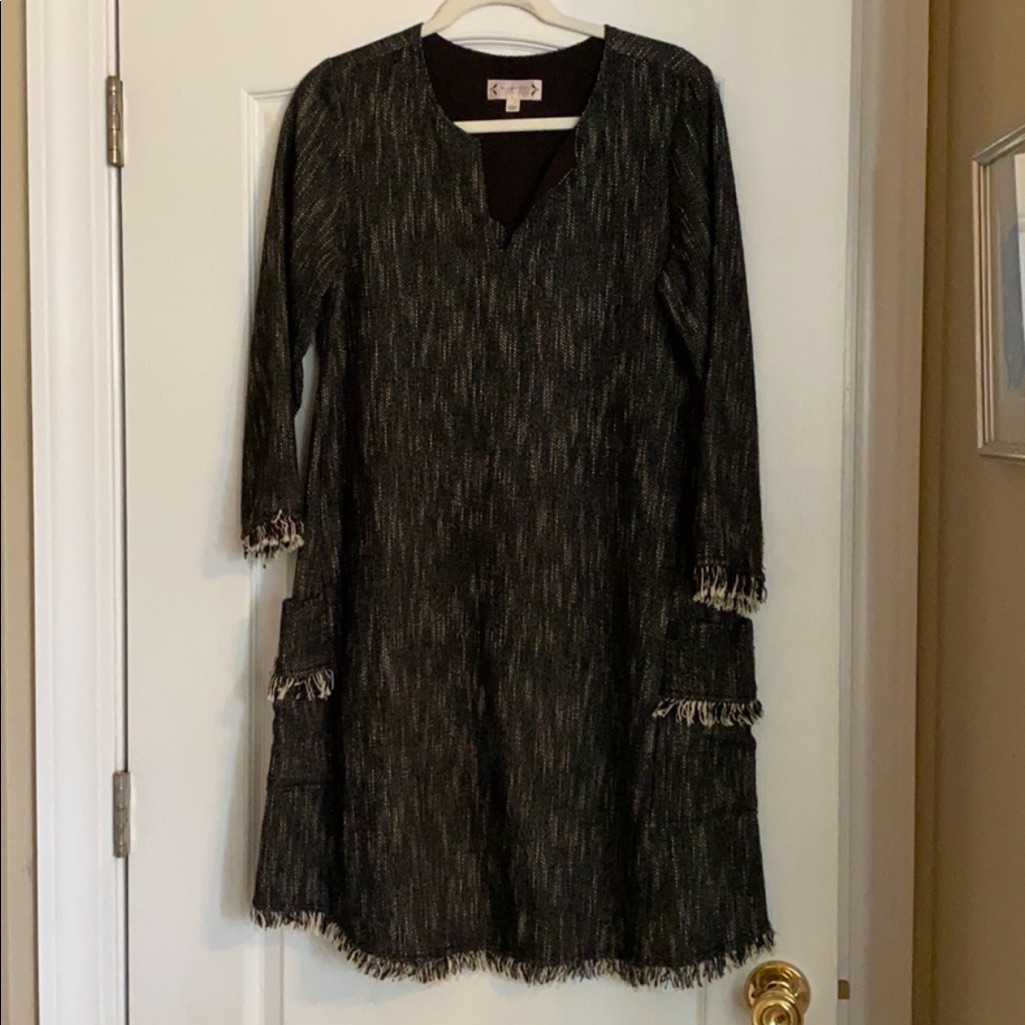 Nanette Lepore Black Tweed Dress With Fringe Detail